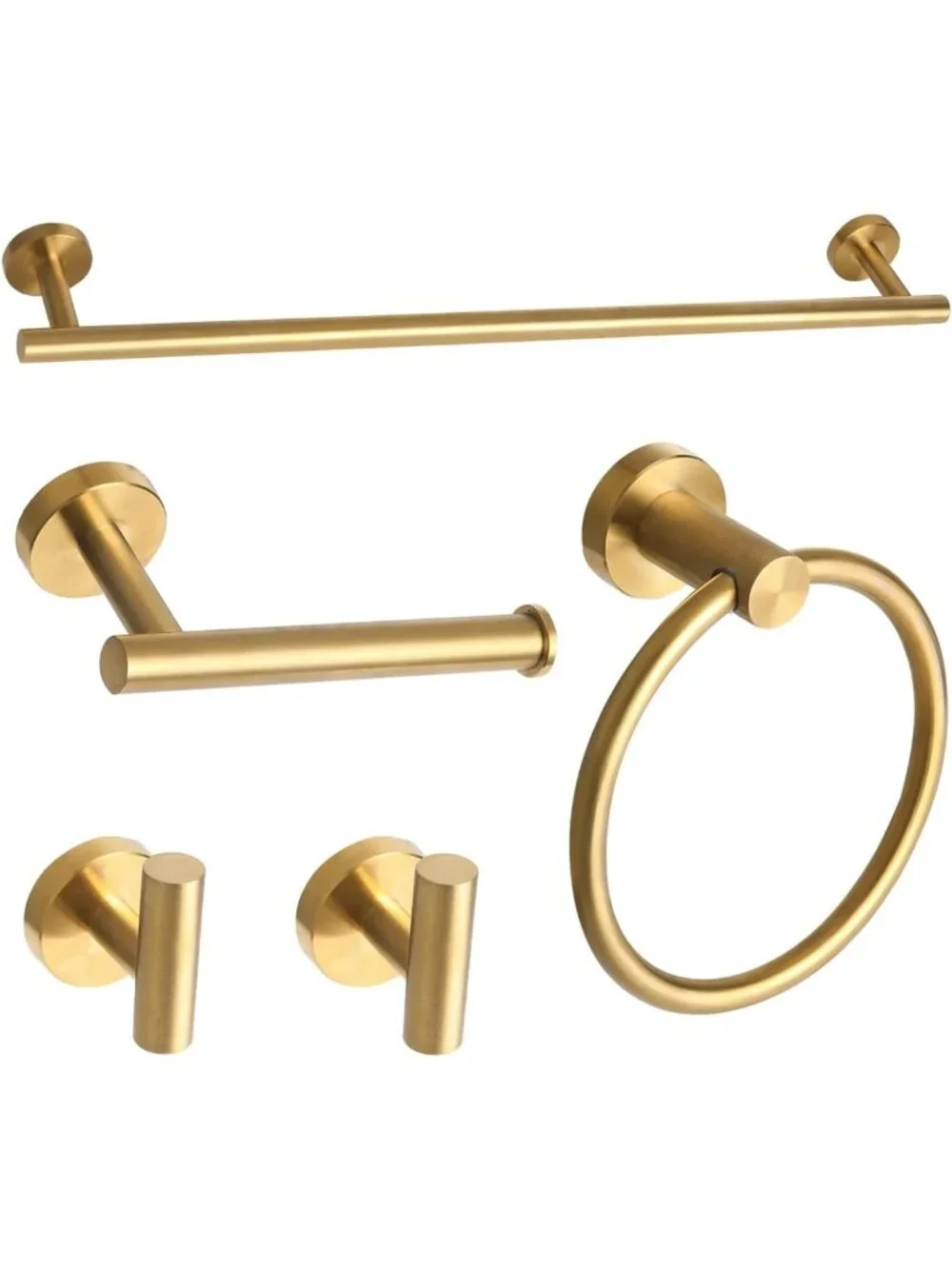 5-Piece Brushed Gold Bathroom Accessories Set - Towel Bar, Toilet Paper Holder